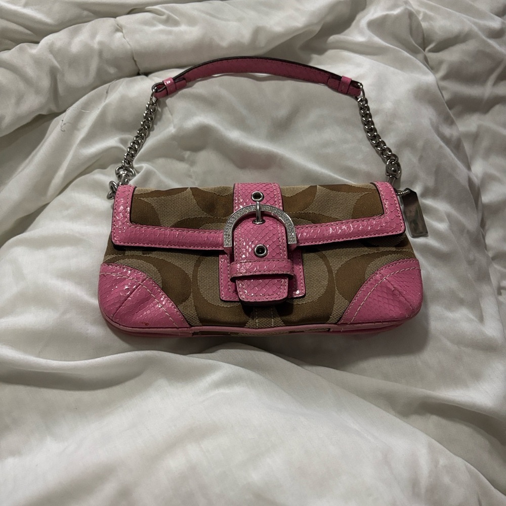 Coach Pink and Tan Shoulder Bag
